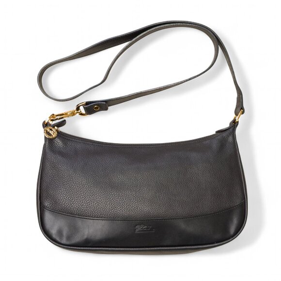 Longchamp Handbags - Vintage Longchamp Black Pebbled Leather Crossbody with Gold Hardware
